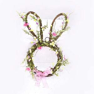 Artificial Plant Twig Bunny Decorative Wreath Easter Bunny Wreath With Wild Flower
