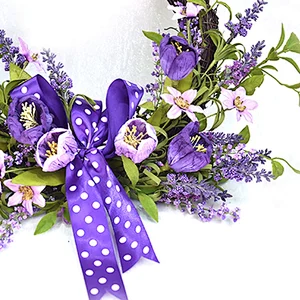 Artificial Ornamental Spring Flower Half Wreath Colorful Real Touch Tulip with fern wreath