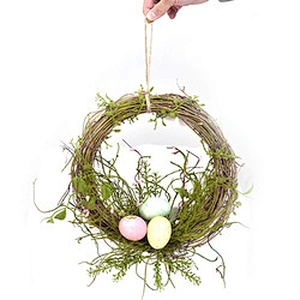 Factory supply easter artificial egg wreath decoration polyester plastic iron wire paper egg wreath decorative