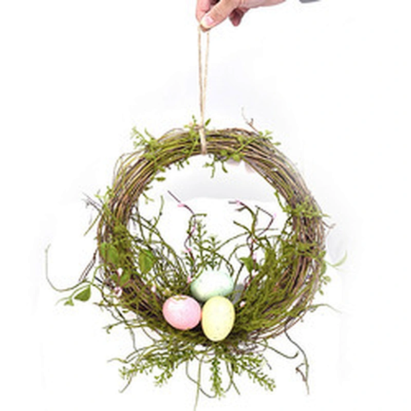 Factory supply easter artificial egg wreath decoration polyester plastic iron wire paper egg wreath decorative