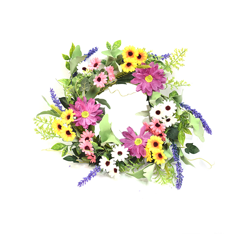 Household Daily Hand Wrapped Flower Daisy Wreath Real Touch Wreath With Eucalyptus