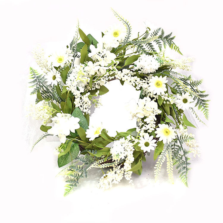 New Design Spring Flower Wreath Artifical Decorations Daisy And Lilac Wreath With Fern
