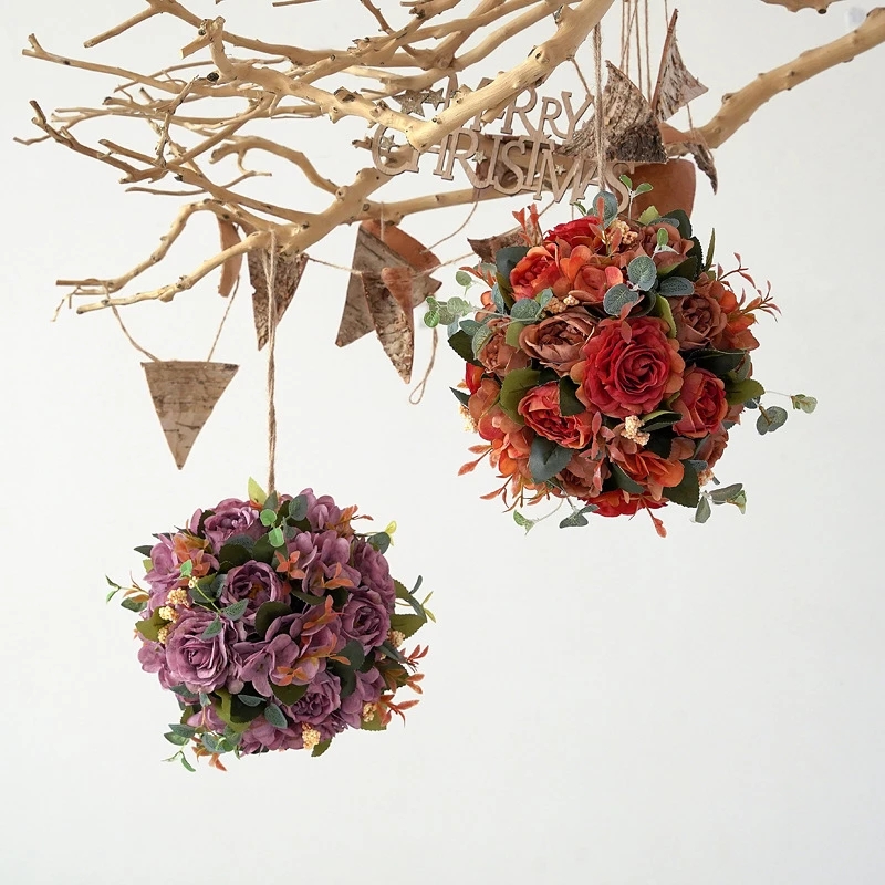 Artificial Flower Upscale Artificial Peony Hanging Ball Hanging Wreath Rose Flowers Lob Christmas for Home Party Decoration