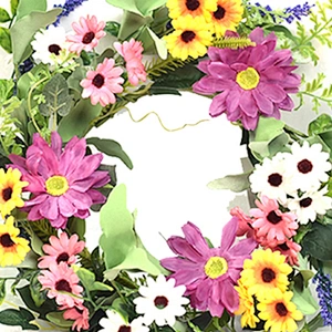 Household Daily Hand Wrapped Flower Daisy Wreath Real Touch Wreath With Eucalyptus