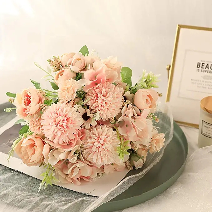 Wholesale Artificial Flowers Bouquet Peony Silk Hydrangea Wildflowers Artificial Flowers for Wedding Home Decor