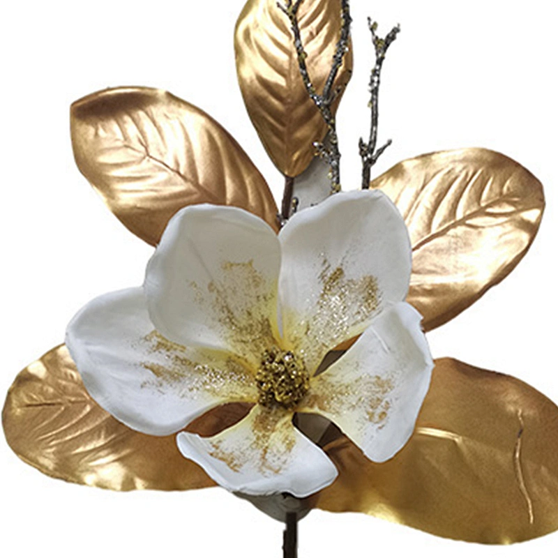 Christmas Large Glitter Spray Leaves New Pick Artificial Real Touch Magnolia Leaves