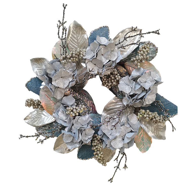 New Design 71.1/40.6cm blue hydrangea glitter wreath Hand Wrapped Spring Floral wreath