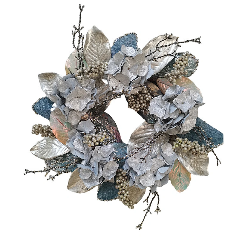 New Design 71.1/40.6cm blue hydrangea glitter wreath Hand Wrapped Spring Floral wreath