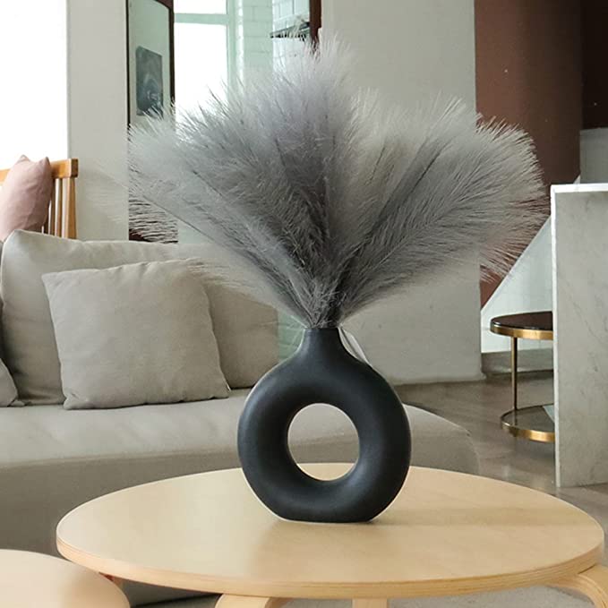 Faux Pampas Grass Gray Pampas Grass Decor Fluffy Small Pompous for Vase Filler House Wedding Flower