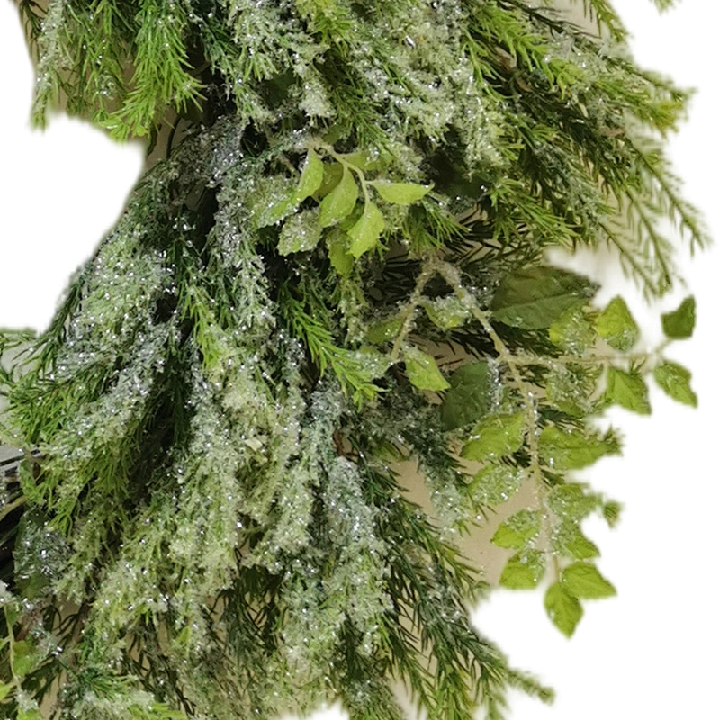 66/40.6cm Hand Wrapped Spring Floral Real Touch wreath Pine needles and leaves green wreath with snow