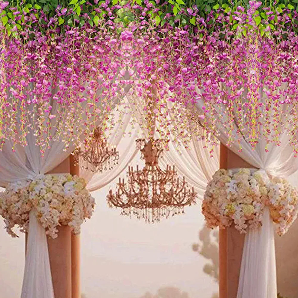 Wisteria Hanging Flowers Garland Artificial Vine Silk Hanging Artificial Flower for Home Garden Outdoor Ceremony Wedding Decor