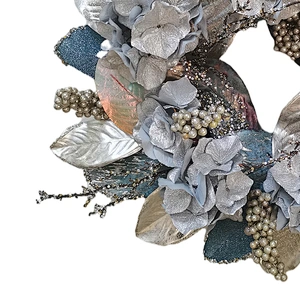New Design 71.1/40.6cm blue hydrangea glitter wreath Hand Wrapped Spring Floral wreath