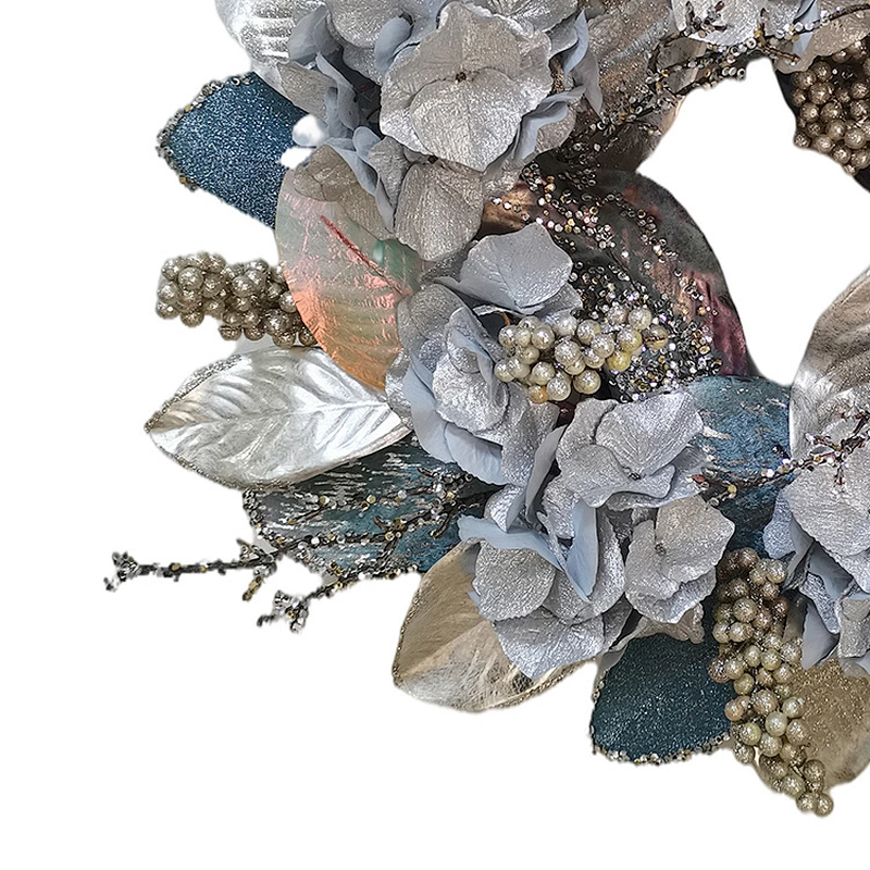 New Design 71.1/40.6cm blue hydrangea glitter wreath Hand Wrapped Spring Floral wreath