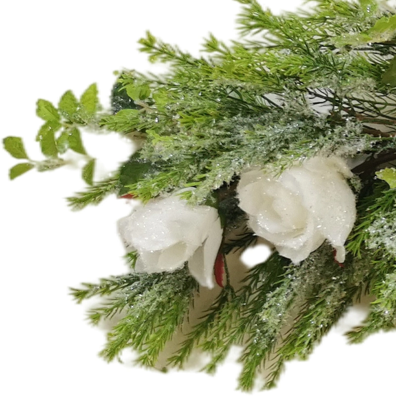 New Design personalized Real Touch swags 81.28cm Christmas decorations rose swags with snow