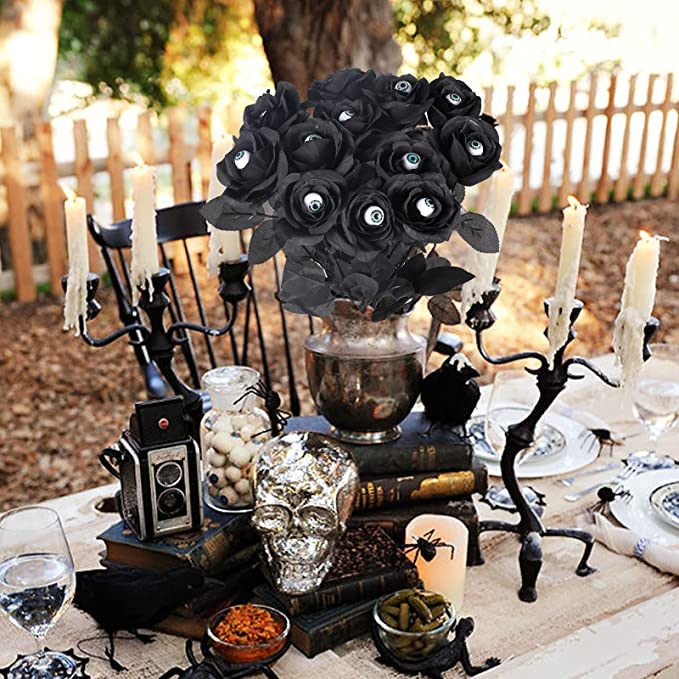 Halloween Decoration Roses Artificial Flowers ball Silk Black Fall Artificial Flowers ball for Halloween Party Wedding