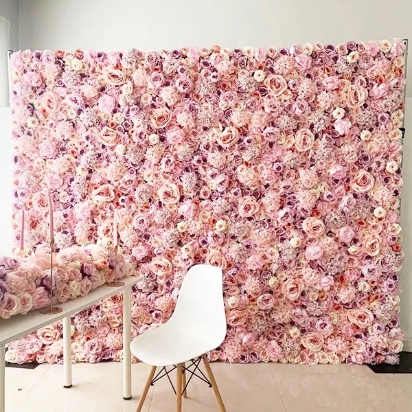 Wall Backdrop Decoration Panel Wedding Decor Silk Roll Up White Custom Cloth Flowerwall Rose Decorative Art Artificial Flower