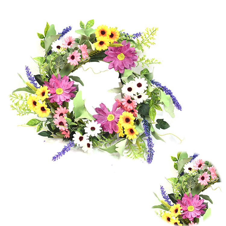 High Quality Affordable Hand Wrapped Flower Daisy Wreath Real Touch Wreath With Eucalyptus