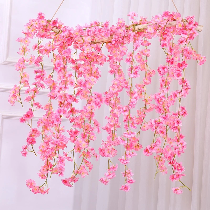 Cherry blossom Rattan Wedding Arch decoration Artificial Vine Artificial flowers Home decor DIY Silk Hanging Garland Wreath