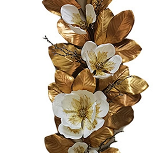 Hand Wrapped Floral Magnolia Leaves Garland Christmas Decorations Glitter Garland