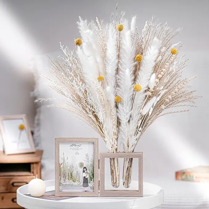 Hot sale Pampas Grass Wooden Photo Frame Dried Flowers Bouquet Pampas Grass Decor Natural Home Wedding