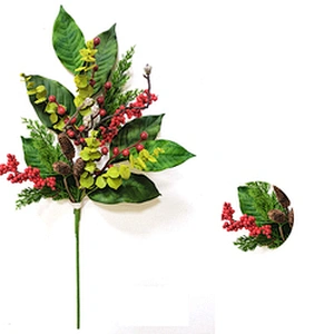 Christmas decorations Artificial flowers glitter red berry 66cm leaves Pine Hand Wrapped Floral needles