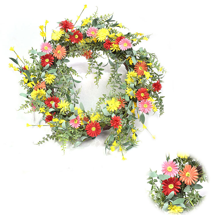 Eco Friendly Decoration Simulation Wreath Daisy Artifical Plant Wreath With Fern