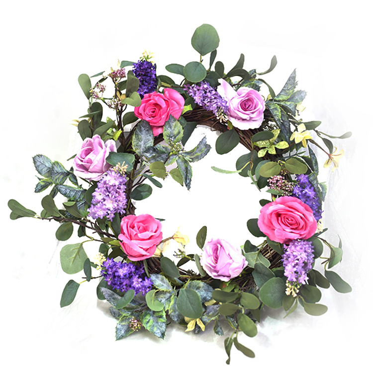 Colorful Arts And Crafts Real Touch 56CM Wreath Spring Rose wreath with Silver Dollar asst