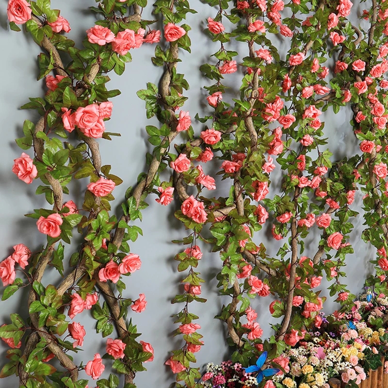 2.3m Rose Artificial Flowers Hanging Flowers String Wedding Arch rose Christmas garland dome flowers decoration Artificial Vine