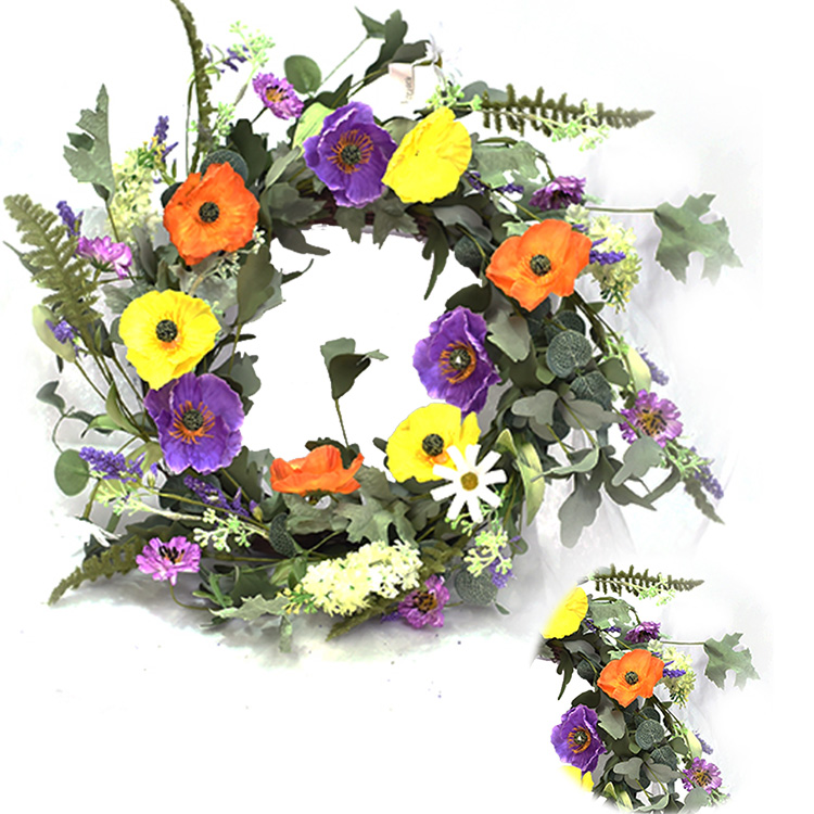 Factory Supply Colorful 56CM Spring Poppy frame Wreath Real Touch Wreath for home decoration