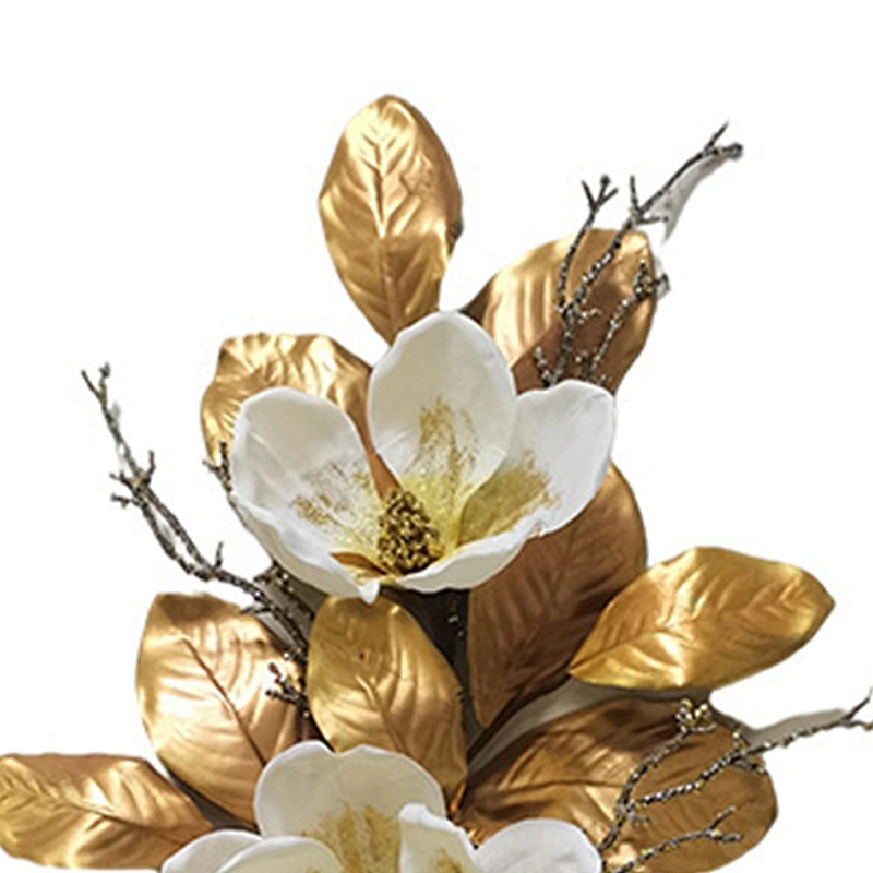 Christmas decorations glitter spray artificial flowers manufacturer professional artificial magnolia leaves