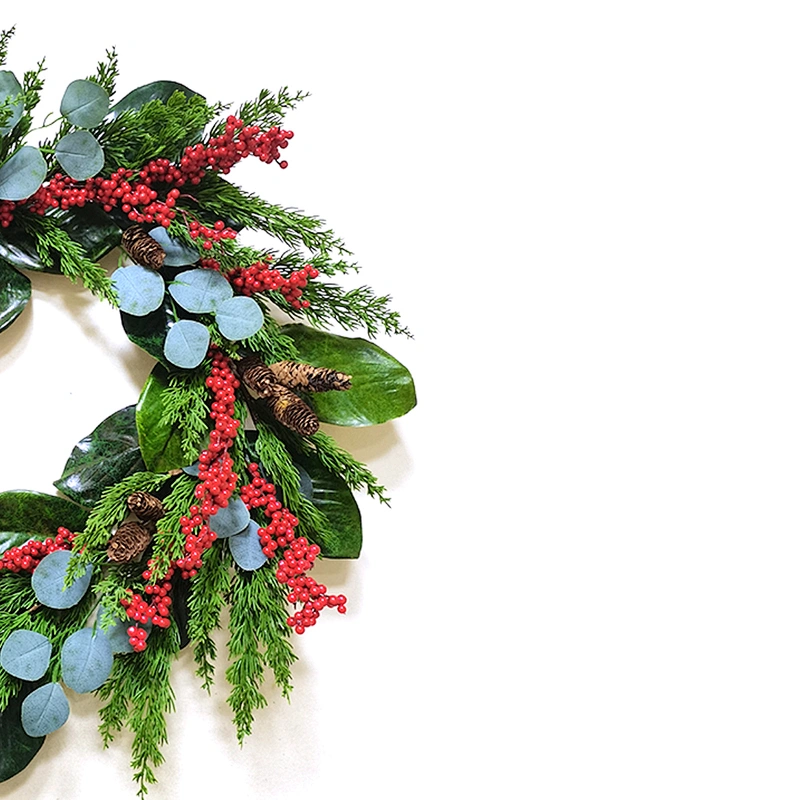 Eco-Friendly Pine needles and leaves wreath 66/38.1cm Real Touch wreath with red berry