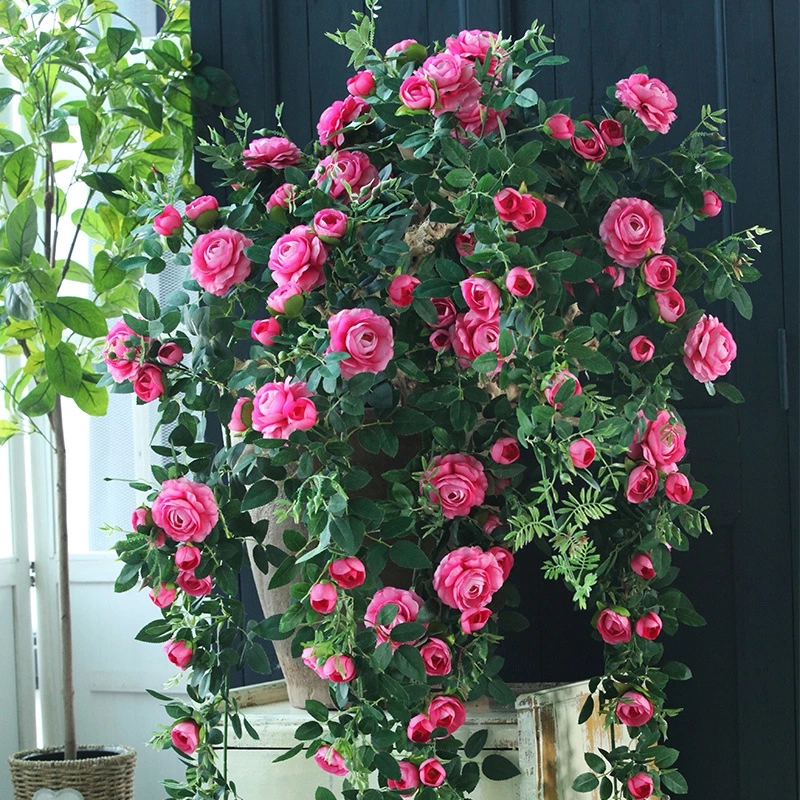 Rose Vines Artificial Flowers Garland Vintage Camellia Hanging Plant for Wedding Arch Door Party Decor Wall Artificial Flower