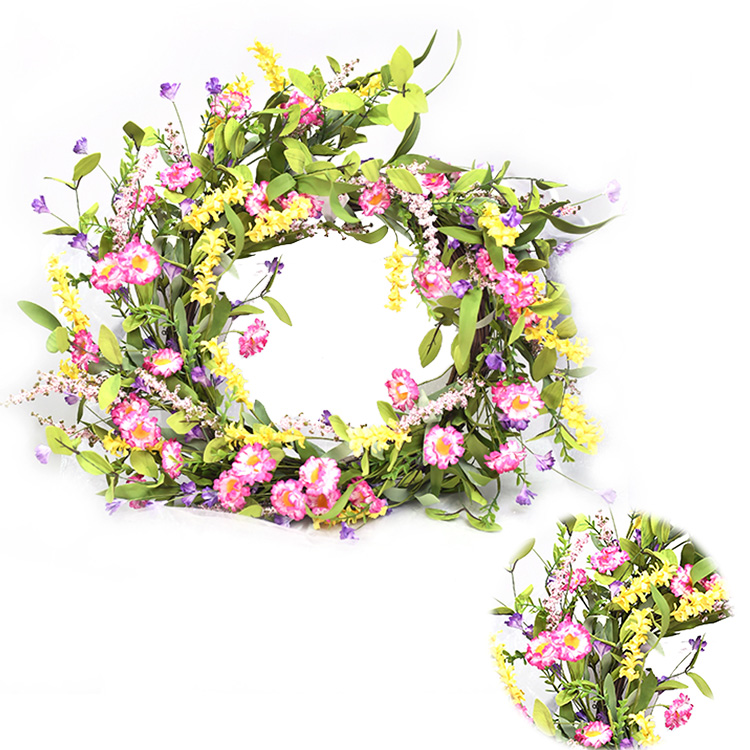 Eco Friendly 56CM handmade Arts And Crafts wreath Colorful Daisy Wreath with Carnation