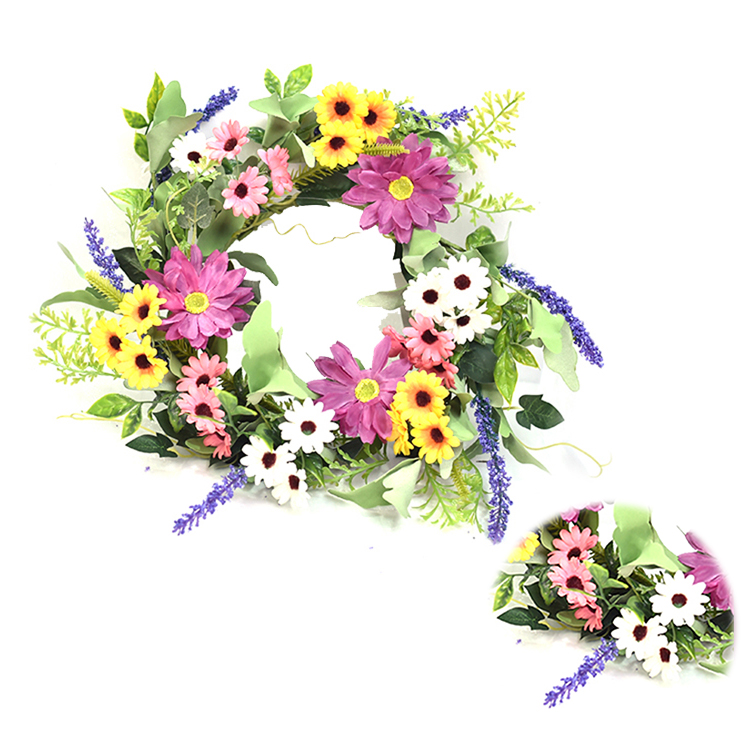New Style Decoration Home Hand Wrapped Flower Daisy Wreath Real Touch Wreath With Eucalyptus