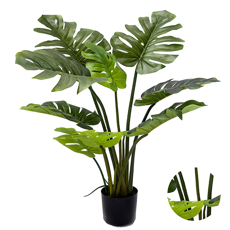 Wholesale Plastic Big Leaf Green Variegated Monstera  Decor Artificial Monstera Plants