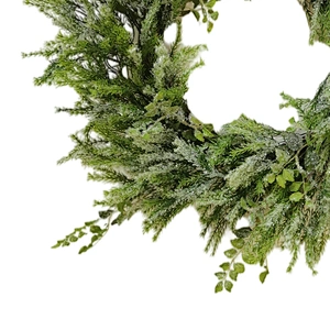66/40.6cm Hand Wrapped Spring Floral Real Touch wreath Pine needles and leaves green wreath with snow