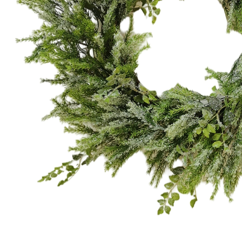 66/40.6cm Hand Wrapped Spring Floral Real Touch wreath Pine needles and leaves green wreath with snow