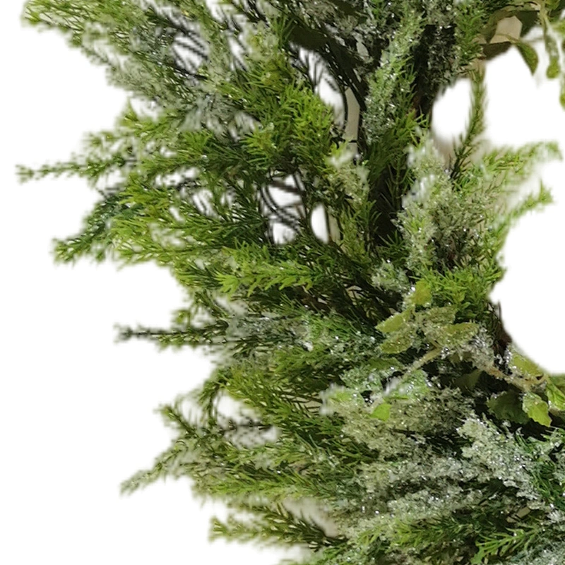 66/40.6cm Hand Wrapped Spring Floral Real Touch wreath Pine needles and leaves green wreath with snow