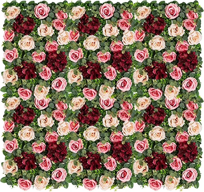 Artificial Rose Flower Wall Backdrop Artificial Flower Wall Panels Faux Roses Hanging Floral Backdrop for Decor Party Wedding