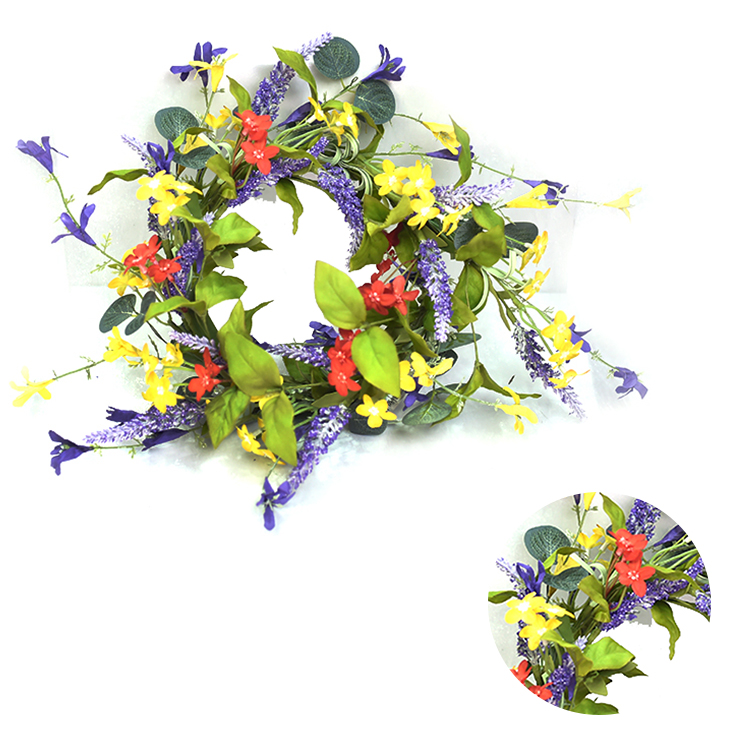 New Design 17cm Spring eucalyptus wild flower wreath decorations artificial spring wreath