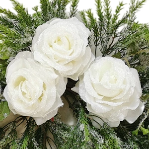 New Design personalized Real Touch swags 81.28cm Christmas decorations rose swags with snow