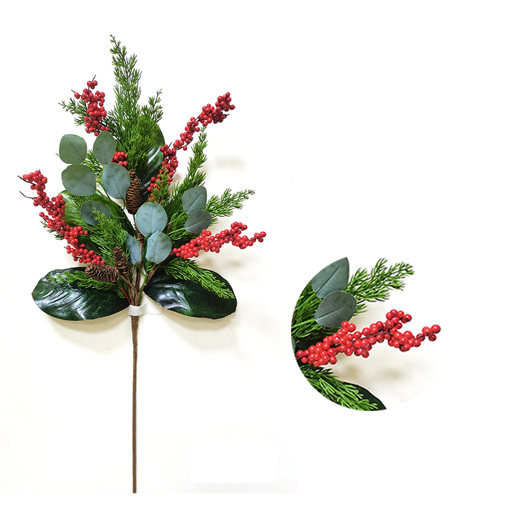 Christmas 88.9cm personalized leaves Handy Carfts green leaves spray with red berry