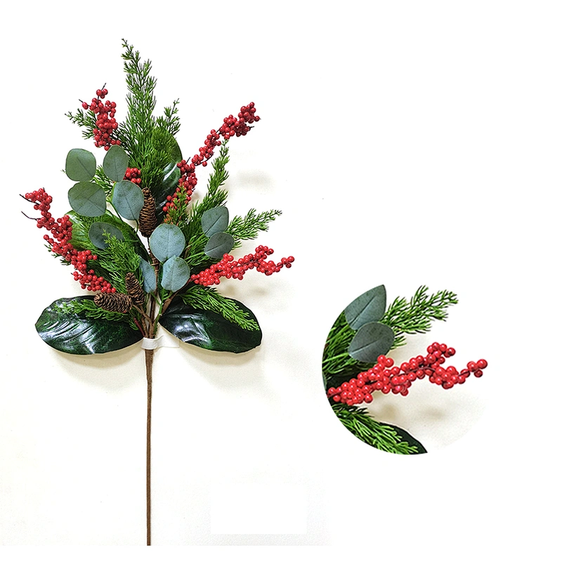 Christmas 88.9cm personalized leaves Handy Carfts green leaves spray with red berry