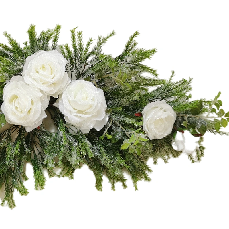 New Design personalized Real Touch swags 81.28cm Christmas decorations rose swags with snow