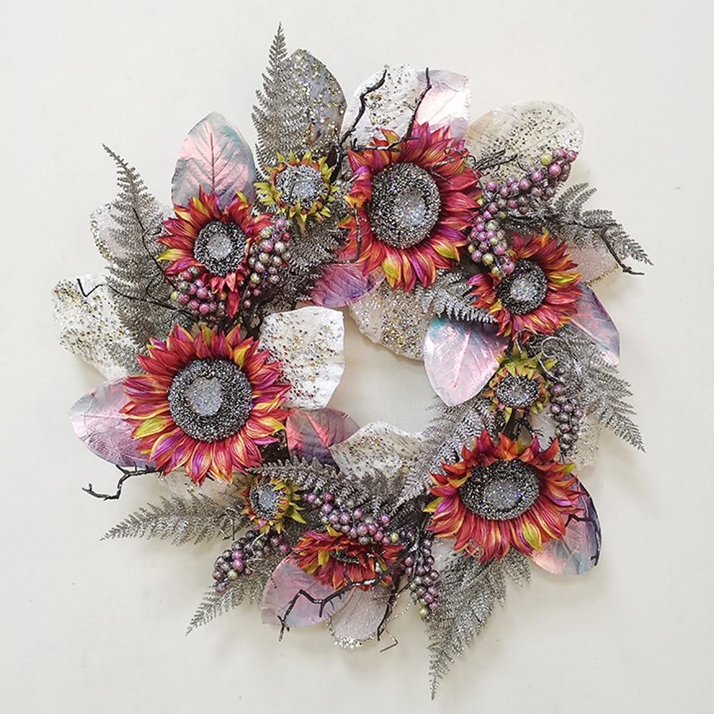 Wholesale fashion warm hand wrapped floral autumn hand wrapped floral decoration artifical plant leaves wreath