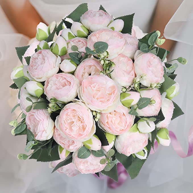 Light Pink Peonies Artificial Flowers Faux Peony Artificial Flower Ball Arrangement Bouquet for Home Wedding Decoration