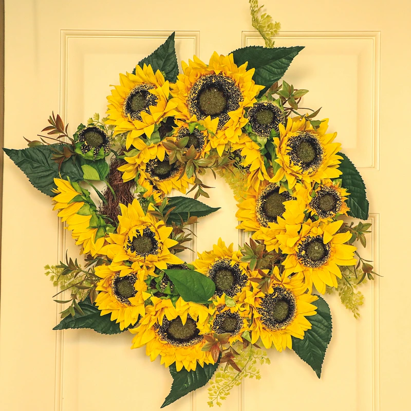 Wholesale Top Quality Artificial Sunflower yellow Flowers Wreath Real summer artificial Sunflower yellow
