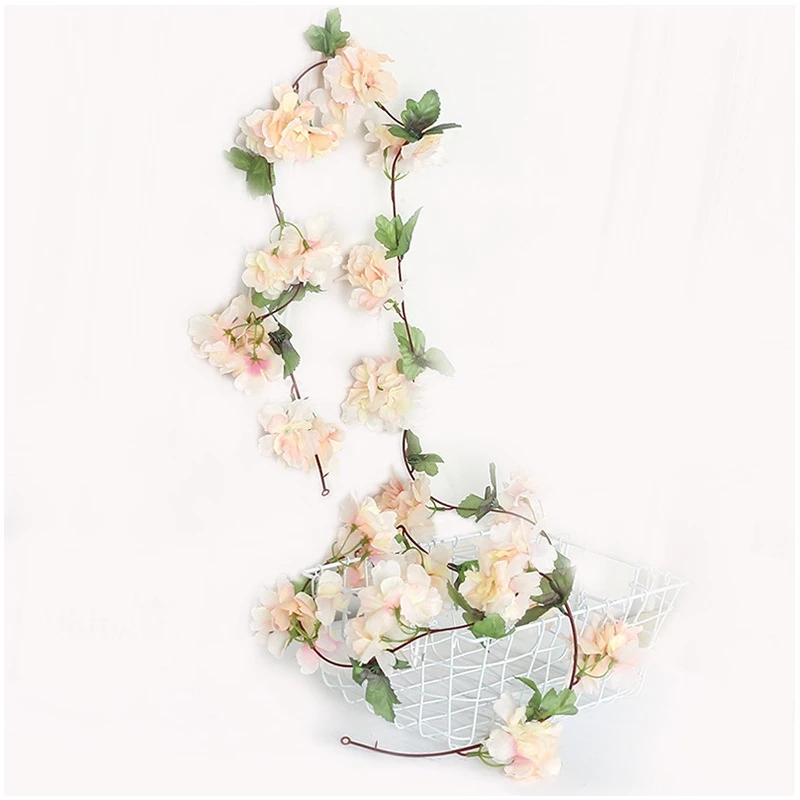 Pink Cherry Blossom Silk Artificial Vine Sakura Hanging Artificia Flowers For Wedding Wall Decoration Leavse Garland Wreath