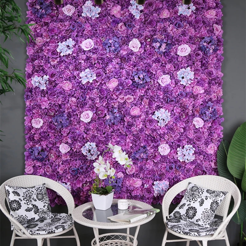 Silk Rose Flower DIY Decoration Flower Wall Panels Silk Rose Purple Wedding Backdrop Artificial Flowers