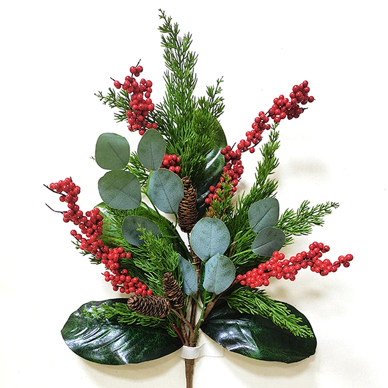 Christmas 88.9cm personalized leaves Handy Carfts green leaves spray with red berry